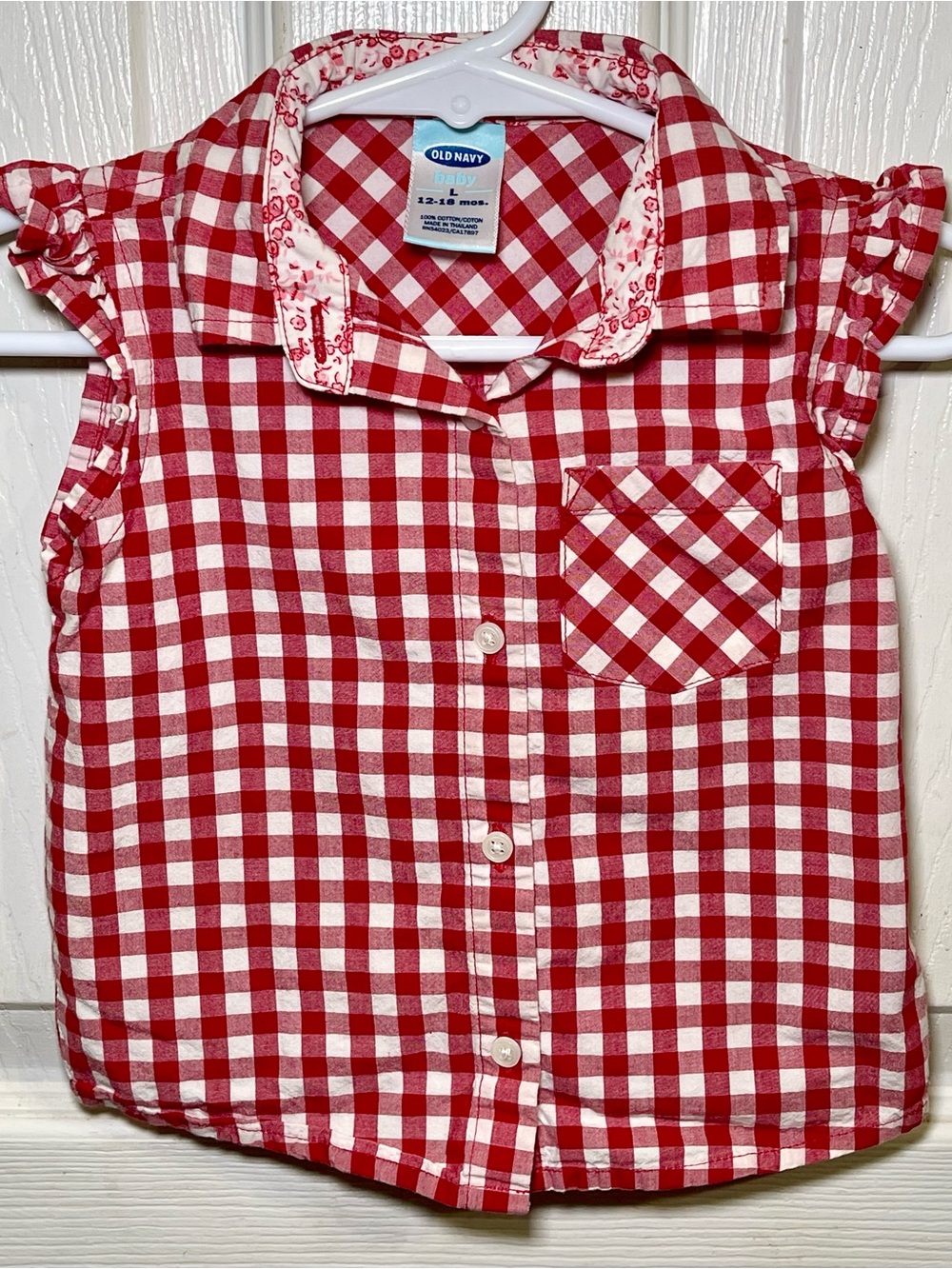 Vintage 1999 Old Navy Baby Red Gingham Ruffle Shirt 12-18M Y2K